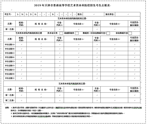 2019年天津藝術類批次志愿設置 2019年天津藝術類批次志愿設置